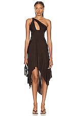 RTA Logo Ring One Shoulder Dress in Chocolate Brown, view 1, click to view large image.