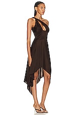 RTA Logo Ring One Shoulder Dress in Chocolate Brown, view 2, click to view large image.