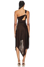 RTA Logo Ring One Shoulder Dress in Chocolate Brown, view 3, click to view large image.