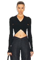 RTA Long Sleeve Cropped Knit Top in Black, view 1, click to view large image.