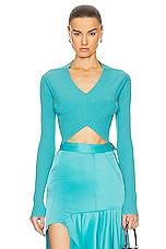 RTA Long Sleeve Cropped Knit Top in Teal, view 1, click to view large image.