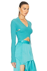 RTA Long Sleeve Cropped Knit Top in Teal, view 2, click to view large image.