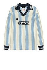 rice nine ten Knitting Long Sleeve Soccer Jersey in Light Blue, view 1, click to view large image.