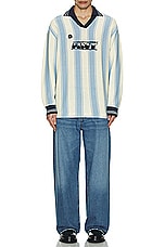 rice nine ten Knitting Long Sleeve Soccer Jersey in Light Blue, view 5, click to view large image.