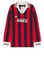 rice nine ten Knitting Long Sleeve Soccer Jersey in Red, view 1, click to view large image.