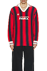 rice nine ten Knitting Long Sleeve Soccer Jersey in Red, view 4, click to view large image.