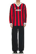 rice nine ten Knitting Long Sleeve Soccer Jersey in Red, view 5, click to view large image.