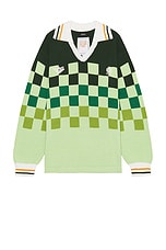 rice nine ten Knitting Checkered Soccer Jersey in Light Green, view 1, click to view large image.