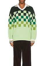 rice nine ten Knitting Checkered Soccer Jersey in Light Green, view 4, click to view large image.