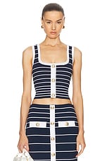 retrofete Zadie Knit Top in Metallic Navy & White, view 1, click to view large image.