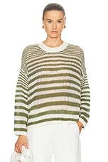 SABLYN Sheyla Slouchy Open Crewneck Striped Pullover Sweater in Olive Multi, view 1, click to view large image.