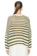 SABLYN Sheyla Slouchy Open Crewneck Striped Pullover Sweater in Olive Multi, view 3, click to view large image.