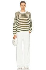 SABLYN Sheyla Slouchy Open Crewneck Striped Pullover Sweater in Olive Multi, view 4, click to view large image.