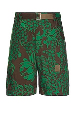 Sacai Floral Embroidered Patch Shorts in Green, view 1, click to view large image.