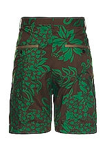 Sacai Floral Embroidered Patch Shorts in Green, view 2, click to view large image.