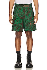 Sacai Floral Embroidered Patch Shorts in Green, view 4, click to view large image.