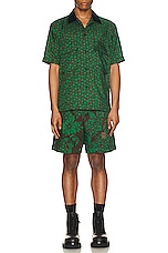Sacai Floral Embroidered Patch Shorts in Green, view 5, click to view large image.