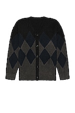 Sacai Argyle Knit Cardigan in Black, view 1, click to view large image.