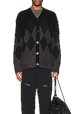 Sacai Argyle Knit Cardigan in Black, view 3, click to view large image.