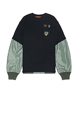 Sacai Gonz Multi Patch Nylon Twill &amp; Knit Sweater in Navy & B Khaki, view 1, click to view large image.