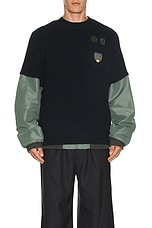 Sacai Gonz Multi Patch Nylon Twill &amp; Knit Sweater in Navy & B Khaki, view 4, click to view large image.