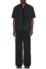 Sacai Floral Embroidered Patch Cotton Poplin Shirt in Black, view 5, click to view large image.