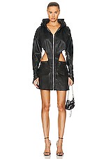 SAMI MIRO VINTAGE for FWRD V Cut Out Hoodie Dress in Black Leather, view 1, click to view large image.