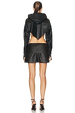 SAMI MIRO VINTAGE for FWRD V Cut Out Hoodie Dress in Black Leather, view 3, click to view large image.