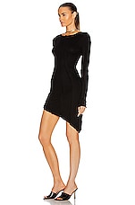 SAMI MIRO VINTAGE Asymmetric Long Sleeve Dress in Black, view 3, click to view large image.