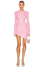 SAMI MIRO VINTAGE Asymmetric Long Sleeve Mini Dress in Pink, view 1, click to view large image.