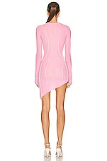 SAMI MIRO VINTAGE Asymmetric Long Sleeve Mini Dress in Pink, view 4, click to view large image.