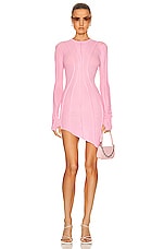 SAMI MIRO VINTAGE Asymmetric Long Sleeve Mini Dress in Pink, view 5, click to view large image.