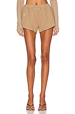 SAMI MIRO VINTAGE Mini Safety Pin Sweatshorts in Taupe, view 1, click to view large image.