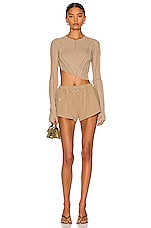 SAMI MIRO VINTAGE Mini Safety Pin Sweatshorts in Taupe, view 4, click to view large image.