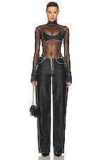 SAMI MIRO VINTAGE for FWRD Undone Waist Trouser in Denim, view 4, click to view large image.