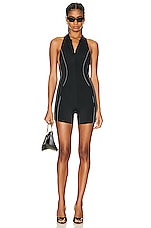 SAMI MIRO VINTAGE Open Seam Low Back Romper in Black, view 1, click to view large image.