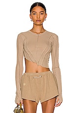 SAMI MIRO VINTAGE Asymmetric Long Sleeve Tee in Taupe, view 1, click to view large image.