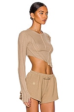 SAMI MIRO VINTAGE Asymmetric Long Sleeve Tee in Taupe, view 2, click to view large image.