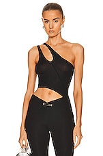 SAMI MIRO VINTAGE Asymmetric One Shoulder Tank in Black, view 1, click to view large image.
