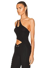 SAMI MIRO VINTAGE Asymmetric One Shoulder Tank in Black, view 3, click to view large image.