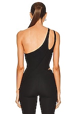SAMI MIRO VINTAGE Asymmetric One Shoulder Tank in Black, view 4, click to view large image.