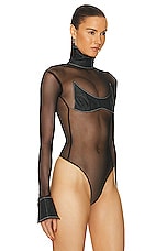 SAMI MIRO VINTAGE for FWRD Mesh Bodysuit in Denim, view 3, click to view large image.