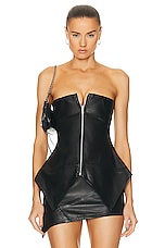 SAMI MIRO VINTAGE for FWRD Zip Front Tube Top With Uneven Hem in Black Leather, view 1, click to view large image.