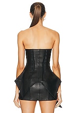 SAMI MIRO VINTAGE for FWRD Zip Front Tube Top With Uneven Hem in Black Leather, view 3, click to view large image.