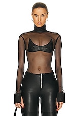 SAMI MIRO VINTAGE for FWRD V Mesh Bodysuit in Black Leather, view 1, click to view large image.