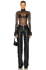 SAMI MIRO VINTAGE for FWRD V Mesh Bodysuit in Black Leather, view 5, click to view large image.