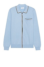 SATURDAYS NYC Saji Zip Polo Sweater in Forever Blue, view 1, click to view large image.