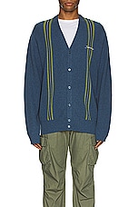 SATURDAYS NYC Michael High Guage Knit Cardigan in Coronet Blue, view 4, click to view large image.