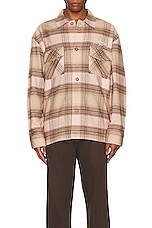 SATURDAYS NYC Driessen Flannel Overshirt in Strawberry Cream, view 4, click to view large image.