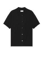 SATURDAYS NYC Kenneth Checkerboard Knit Short Sleeve Shirt in Black, view 1, click to view large image.